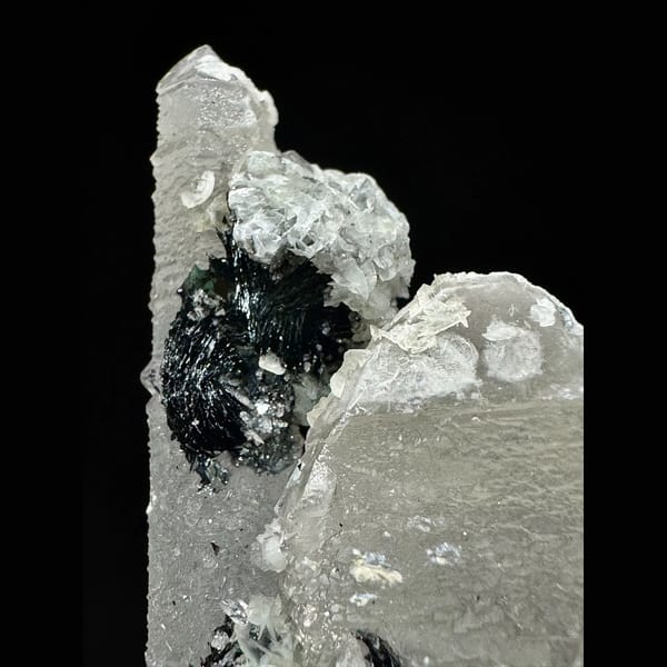 Double-terminated velvet quartz with hematite rosettes from Inner Mongolia — detail view