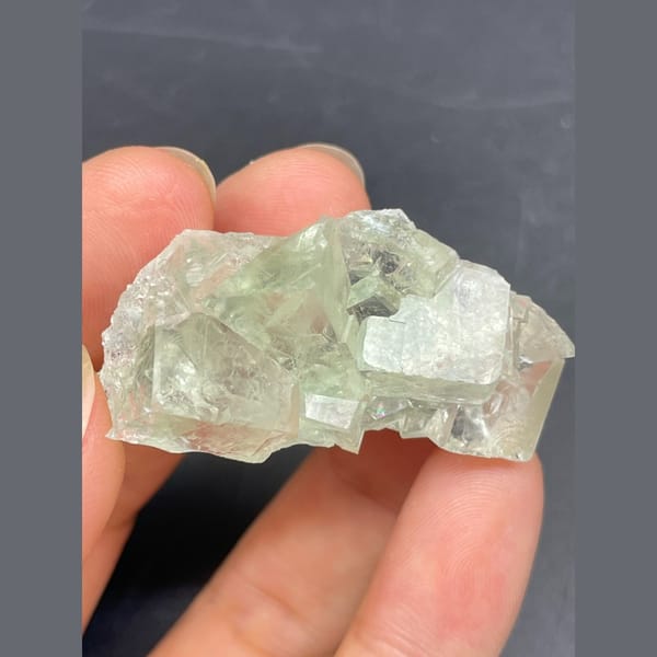 Glassy pale green fluorite from Hunan — detail view