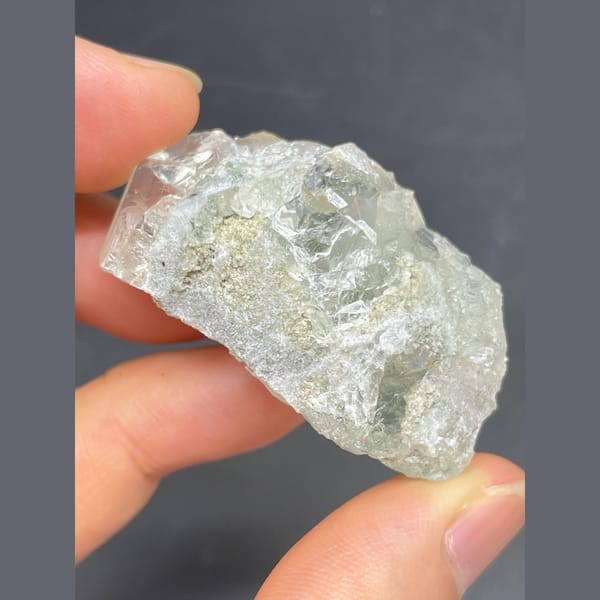 Glassy pale green fluorite from Hunan — detail view