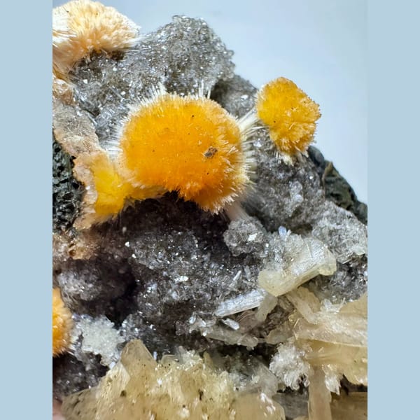 Orange Zeolite Spheres on Basalt India 9.0 cm — alternate view
