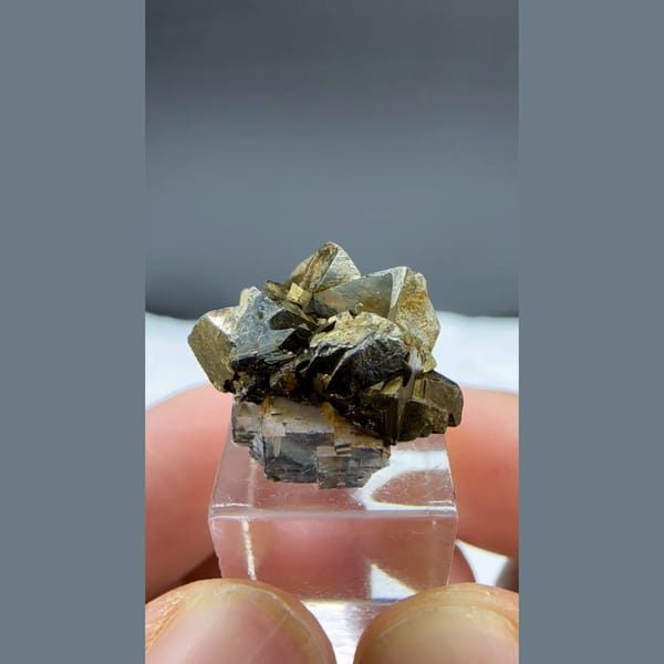 Fluorite with Golden Arsenopyrite Yaogangxian 1.5 cm — detail view
