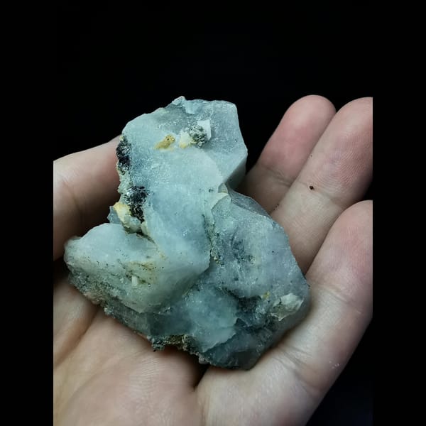 Floater quartz with pink and yellow petal calcite — detail view