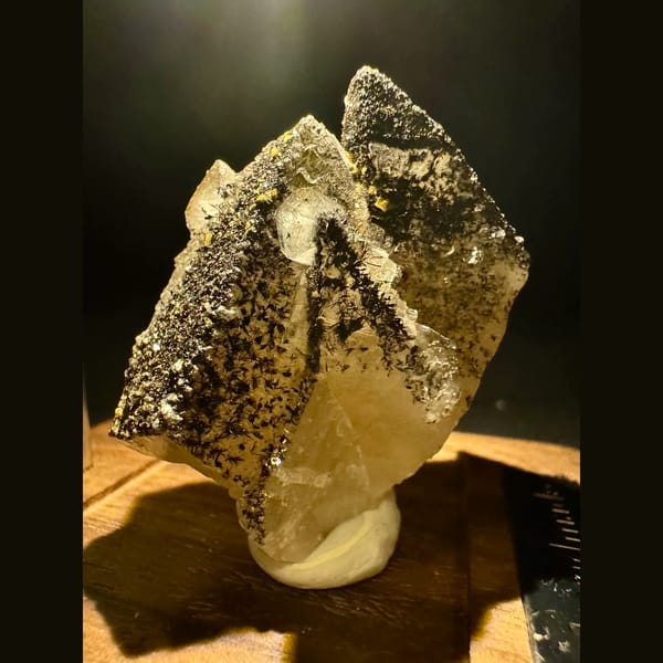 Clear Calcite with Black Needle Inclusions 4.5 cm — complete view