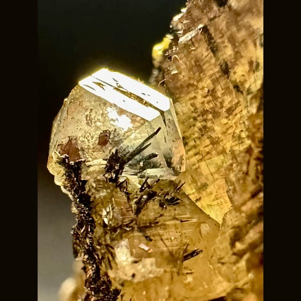 Clear Calcite with Black Needle Inclusions 4.5 cm — detail view