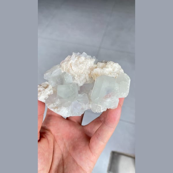 Pale green fluorite cubes with white dolomite from Hunan — alternate view