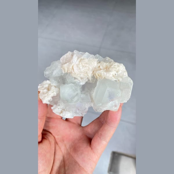 Pale green fluorite cubes with white dolomite from Hunan — alternate view