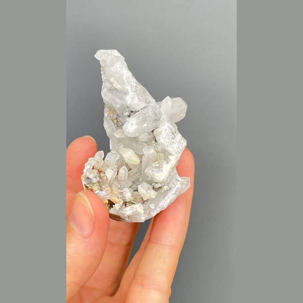 Frosted white quartz tower with pyrite from Shangbao, Hunan — alternate view