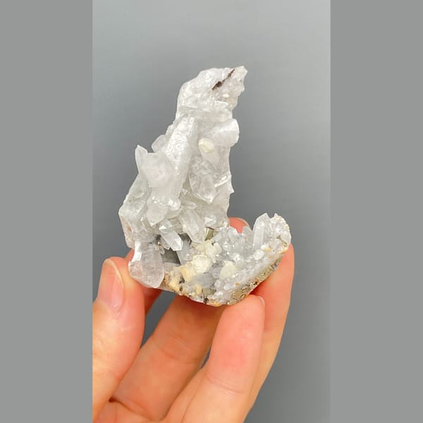 Frosted white quartz tower with pyrite from Shangbao, Hunan — detail view