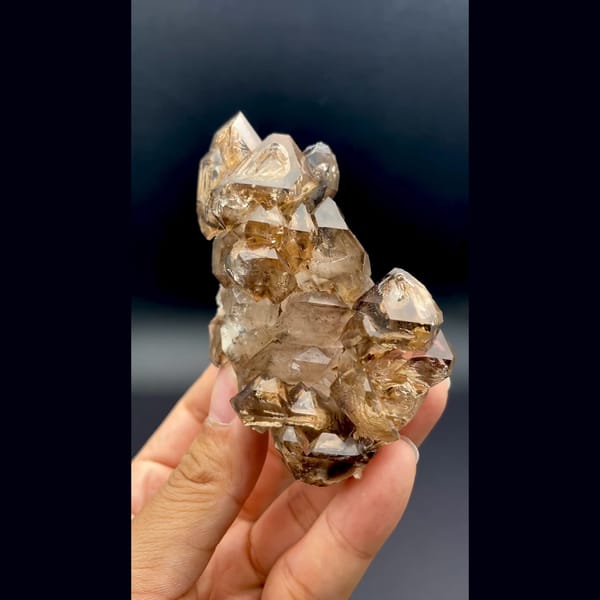 Skeletal smoky quartz cluster with ochre coating from Namibia — complete view