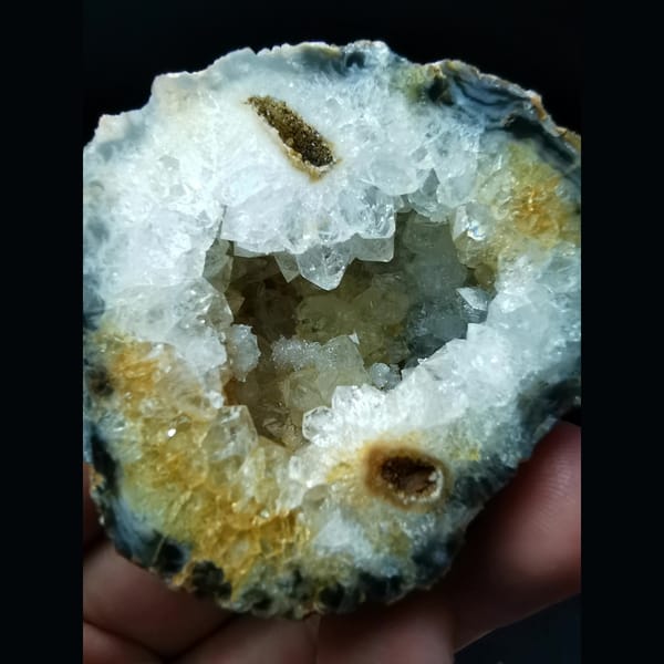 Matched pair of Brazilian agate geode halves — alternate view