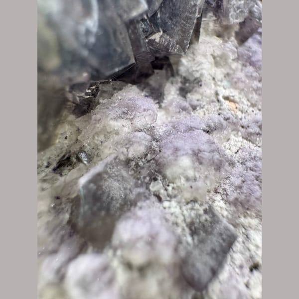 Purple Fluorite with White Inclusions Henan 11.0 cm — detail view