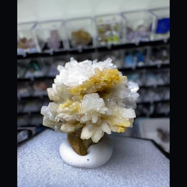 White Creedite Flower with Yellow Inclusions 4.0 cm — alternate view