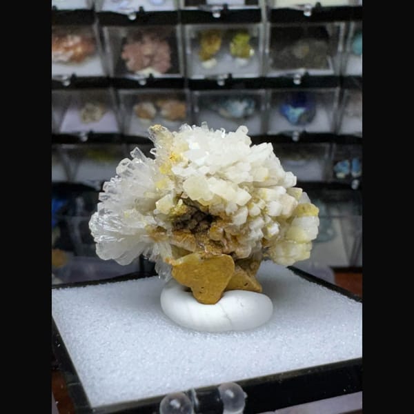 White Creedite Flower with Yellow Inclusions 4.0 cm — detail view