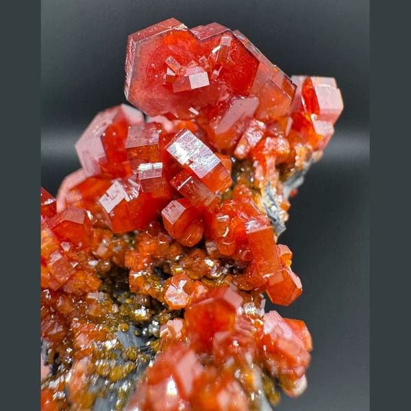 Red Vanadinite with Barite Morocco 6.0 cm — detail view