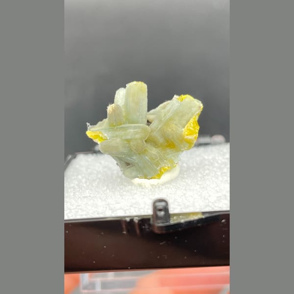 Yellow-green plumbogummite crystals with bright yellow tips from Guangxi — complete view