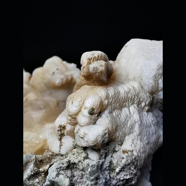 Coral-like calcite with garnet from Shijiangshan — detail view