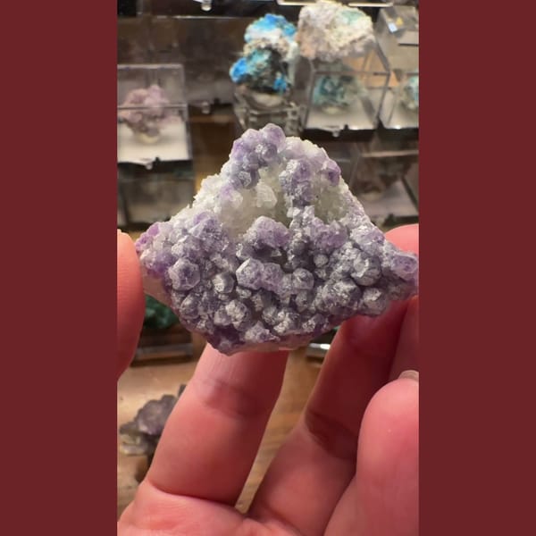 Purple Fluorite on White Crystals 6.0 cm — complete view