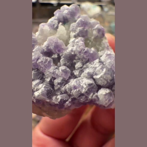 Purple Fluorite on White Crystals 6.0 cm — detail view