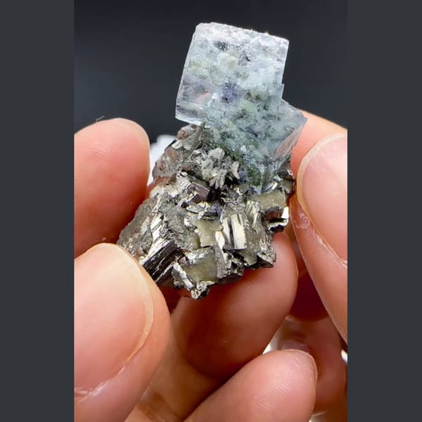 Arsenopyrite with Blue Fluorite Yaogangxian 3.0 cm — detail view