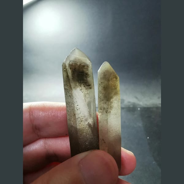 Two quartz crystals with hollow-core tops — alternate view
