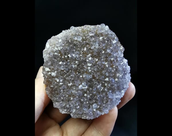 Complete crystal-face view of the exact pale purple Uruguay quartz cluster