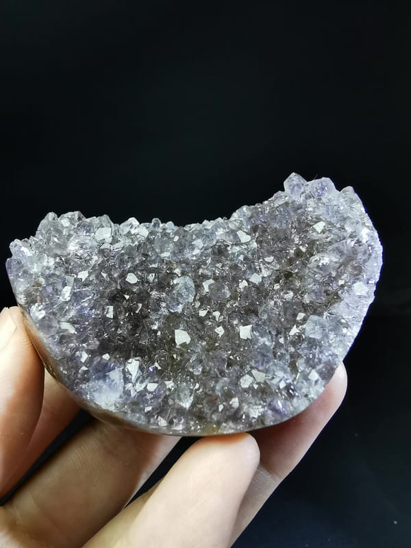 Complete concave face view of the exact pale lavender amethyst specimen