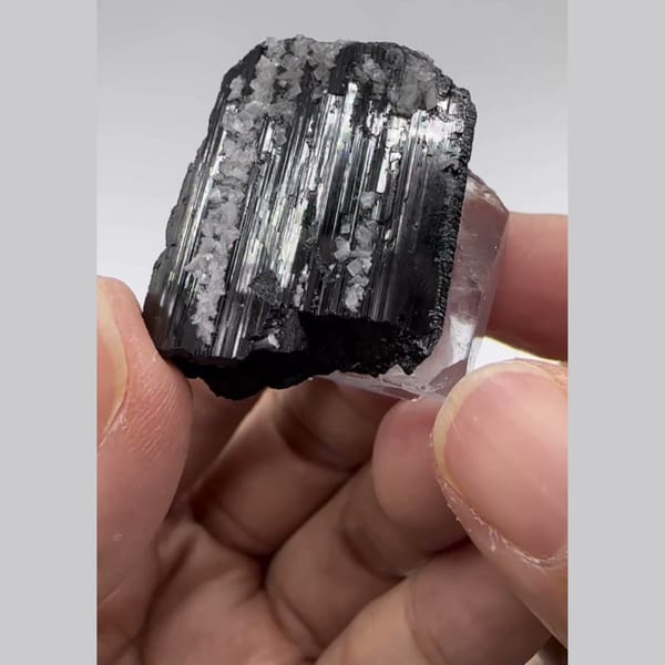 Lustrous Wolframite with Fluorite Yaogangxian 2.9 cm — detail view