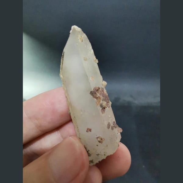 Pale pink floater quartz with calcite — alternate view