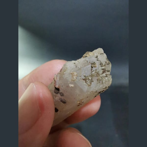 Pale pink floater quartz with calcite — alternate view