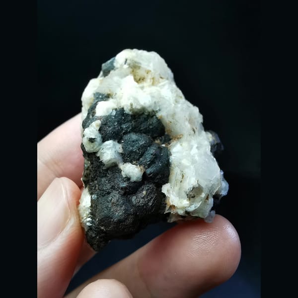 Garnet covered with white calcite — complete view