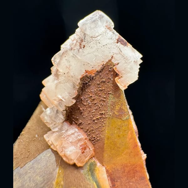 Pink Calcite on Dogtooth Calcite 7.0 cm — detail view