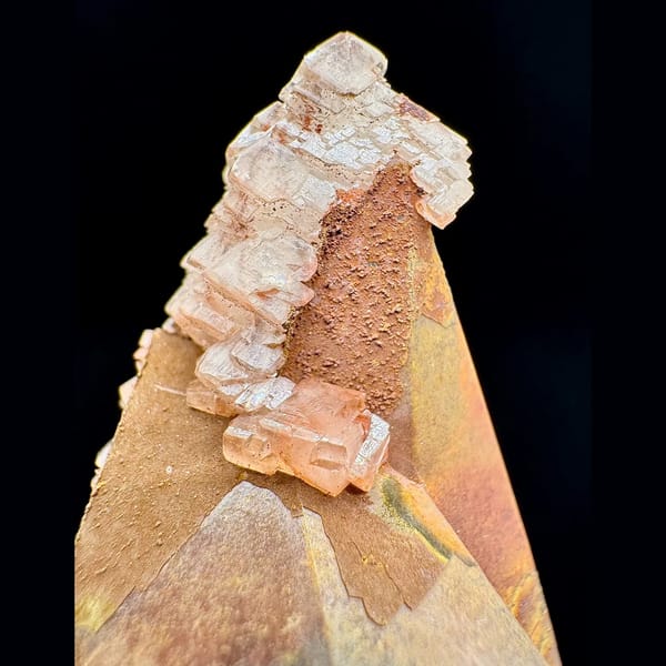 Pink Calcite on Dogtooth Calcite 7.0 cm — detail view