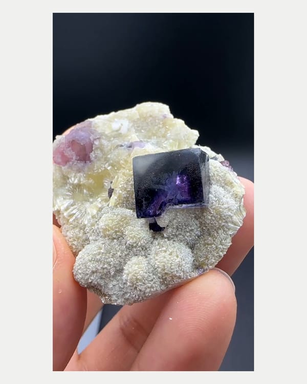 Complete reverse view of purple phantom fluorite with mica