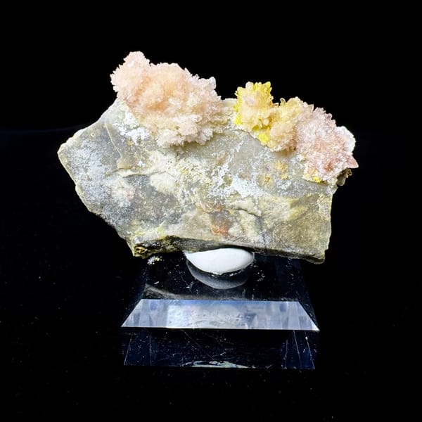 Pink-White Creedite with Yellow Inclusions on Matrix Guizhou 7.0 cm — complete view