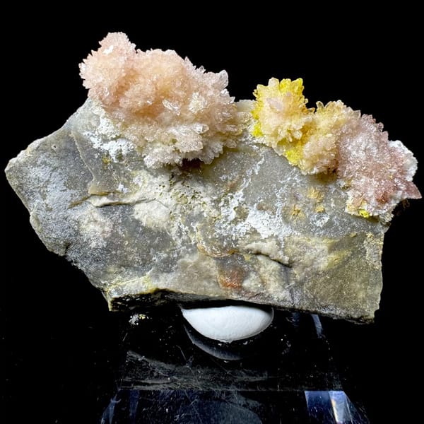 Pink-White Creedite with Yellow Inclusions on Matrix Guizhou 7.0 cm — alternate view
