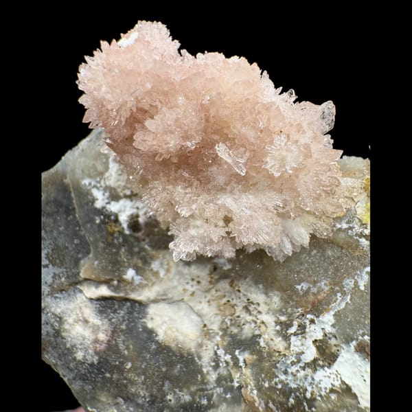 Pink-White Creedite with Yellow Inclusions on Matrix Guizhou 7.0 cm — alternate view
