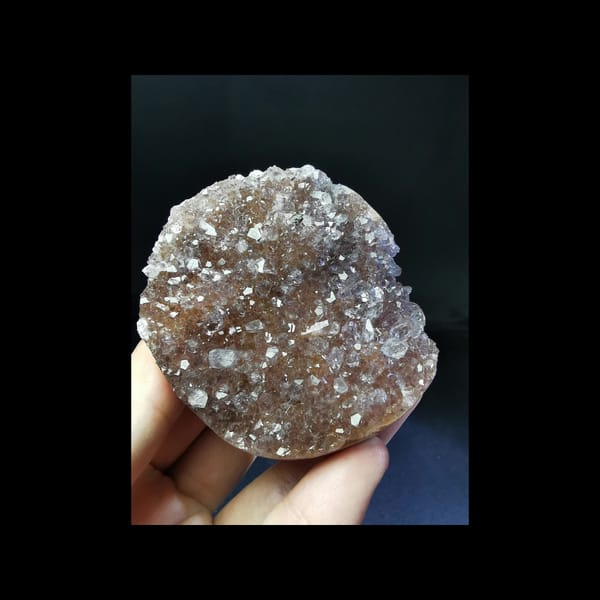 Pink-purple amethyst druze shaped as a cake cup from Uruguay — complete view