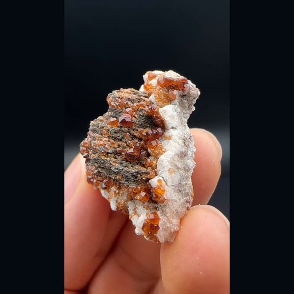 Dark clinochlore with orange spessartine garnets from Yunxiao, Fujian — alternate view