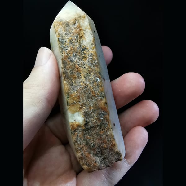 Lemon-yellow druzy quartz tower from Brazil — alternate view