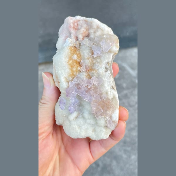 Large pale pink and white fluorite from Guizhou — complete view