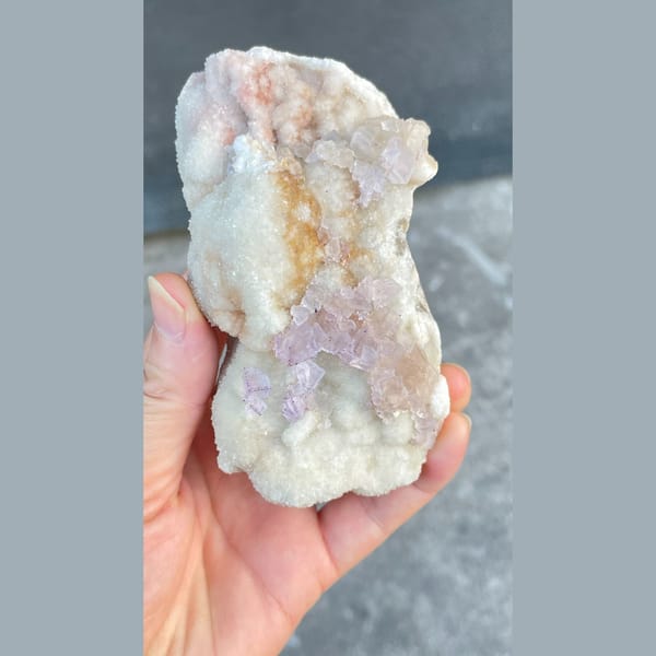 Large pale pink and white fluorite from Guizhou — alternate view