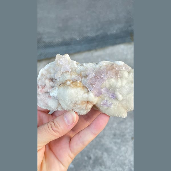 Large pale pink and white fluorite from Guizhou — detail view