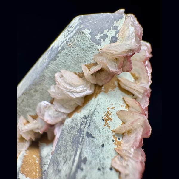 Green Quartz with Red Calcite Flowers Inner Mongolia 7.0 cm — detail view