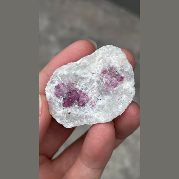 Rough red ruby corundum crystals in white matrix from Yunnan — alternate view