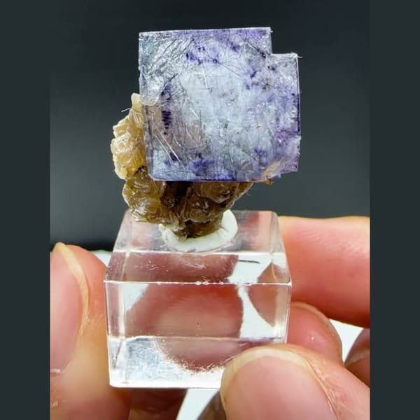 Phantom Fluorite with Bismuthinite Yaogangxian 2.2 cm — detail view