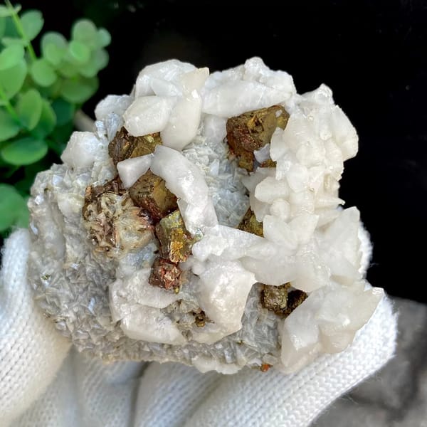 White calcite with brassy pyrite — alternate view