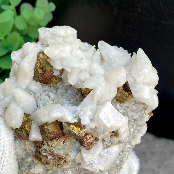 White calcite with brassy pyrite — alternate view