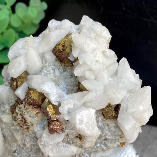 White calcite with brassy pyrite — detail view