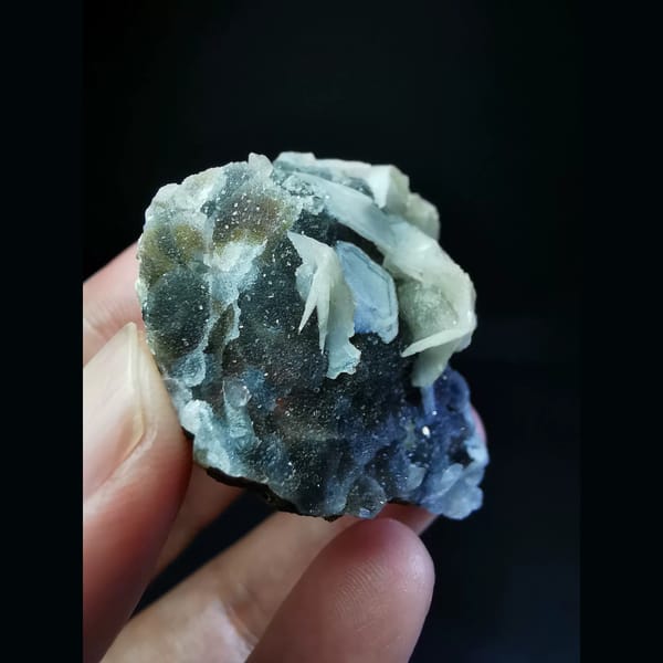 Sugary multicolor garnet with white calcite — alternate view