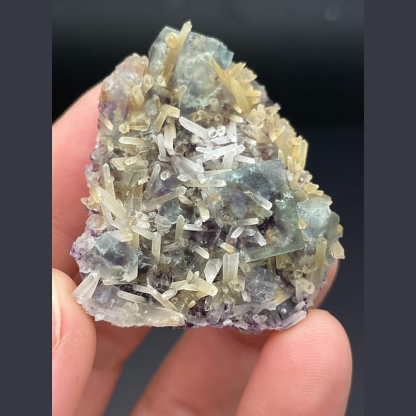 Pale green fluorite with quartz crystals from Inner Mongolia — complete view